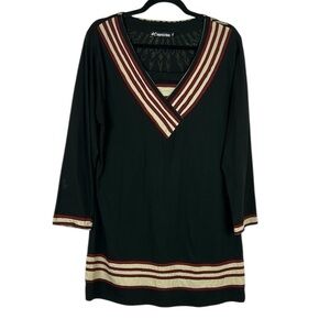 Leopards & Roses Academia Cotton V Neck Long Sleeve Tunic Top Dress XL Black